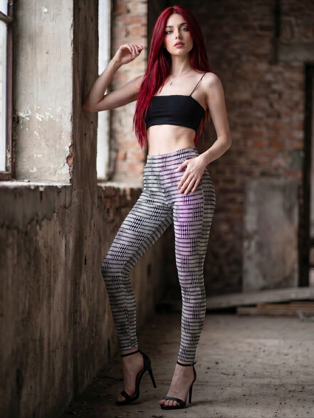 Vintage 90s Lew Magram Metallic Disco Leggings – Black & Silver Geometric CC